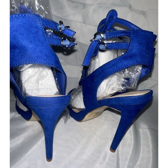 Just Fab Women's Size 8.5 Platform Stiletto 5in Heels Blue Silver Design Straps - Picture 9 of 16